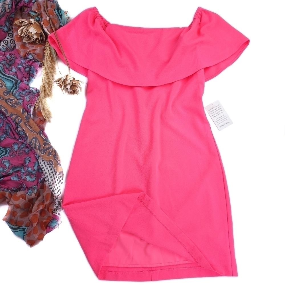 New Nordstrom Vibrant Pink Off-Shoulder Dress sz XS